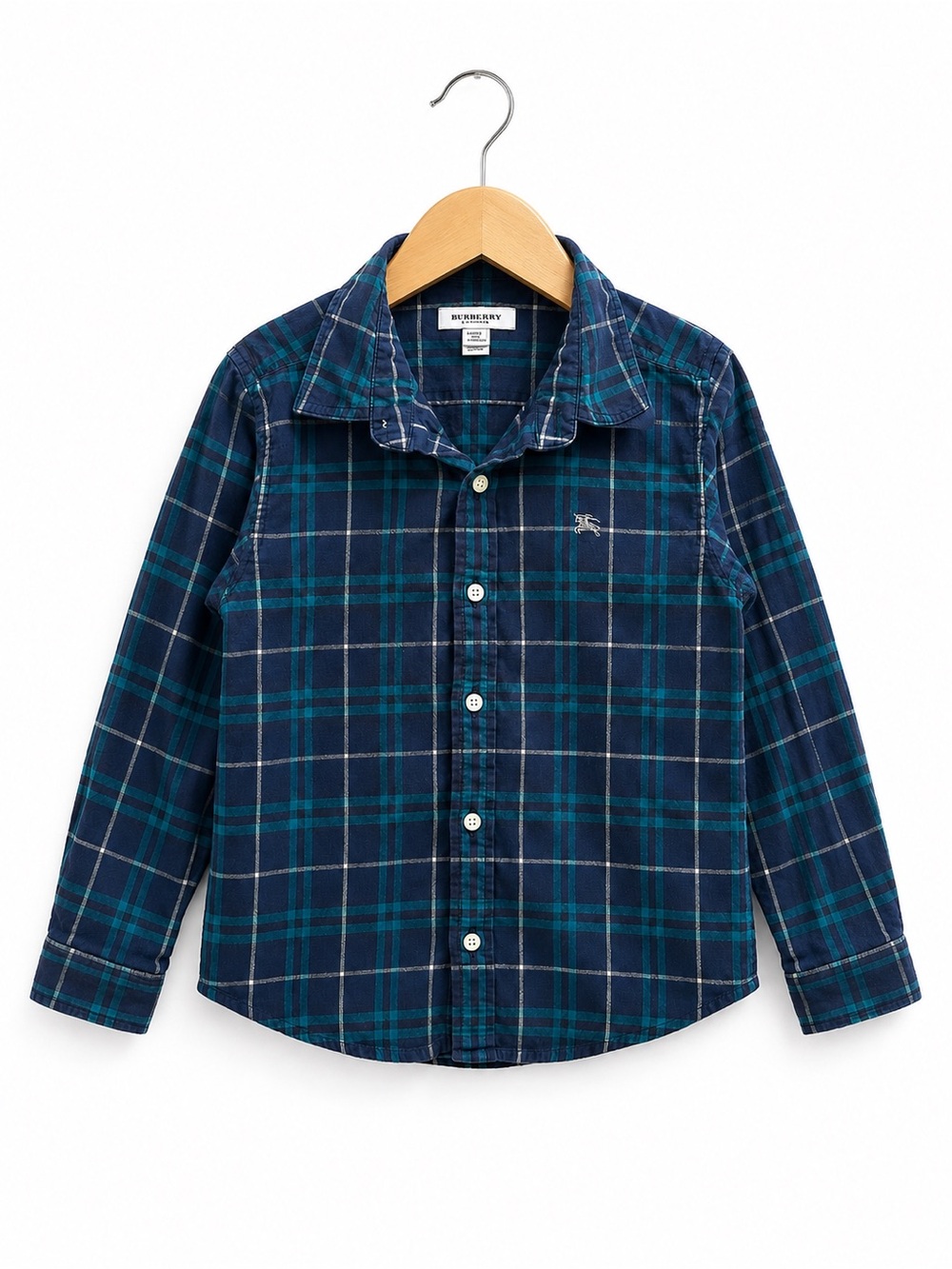 Burberry Blue & Teal Plaid Button-Down Shirt for Kids 5